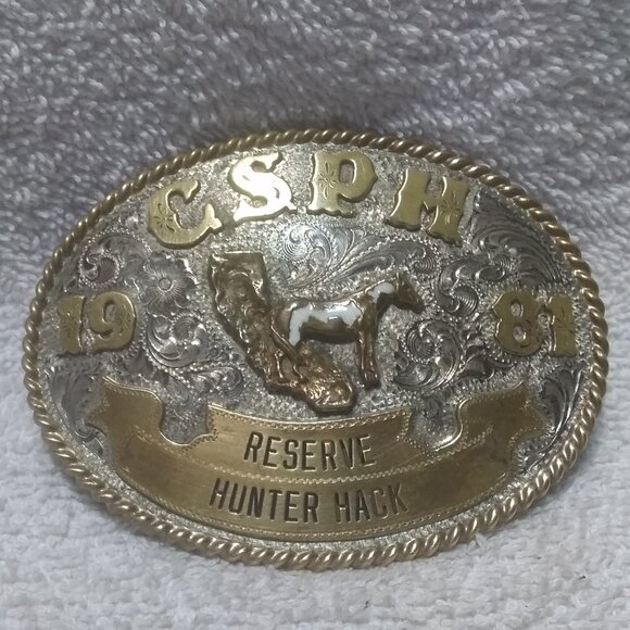 C.S.PH 1981 Reserve Hunter Hack Silverado Silversmiths Silver Overlay Buckle VTG - Picture 1 of 13